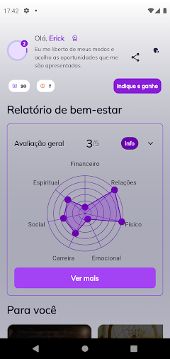 Captura do relatório de bem-estar do aplicativo Oráculo.ia